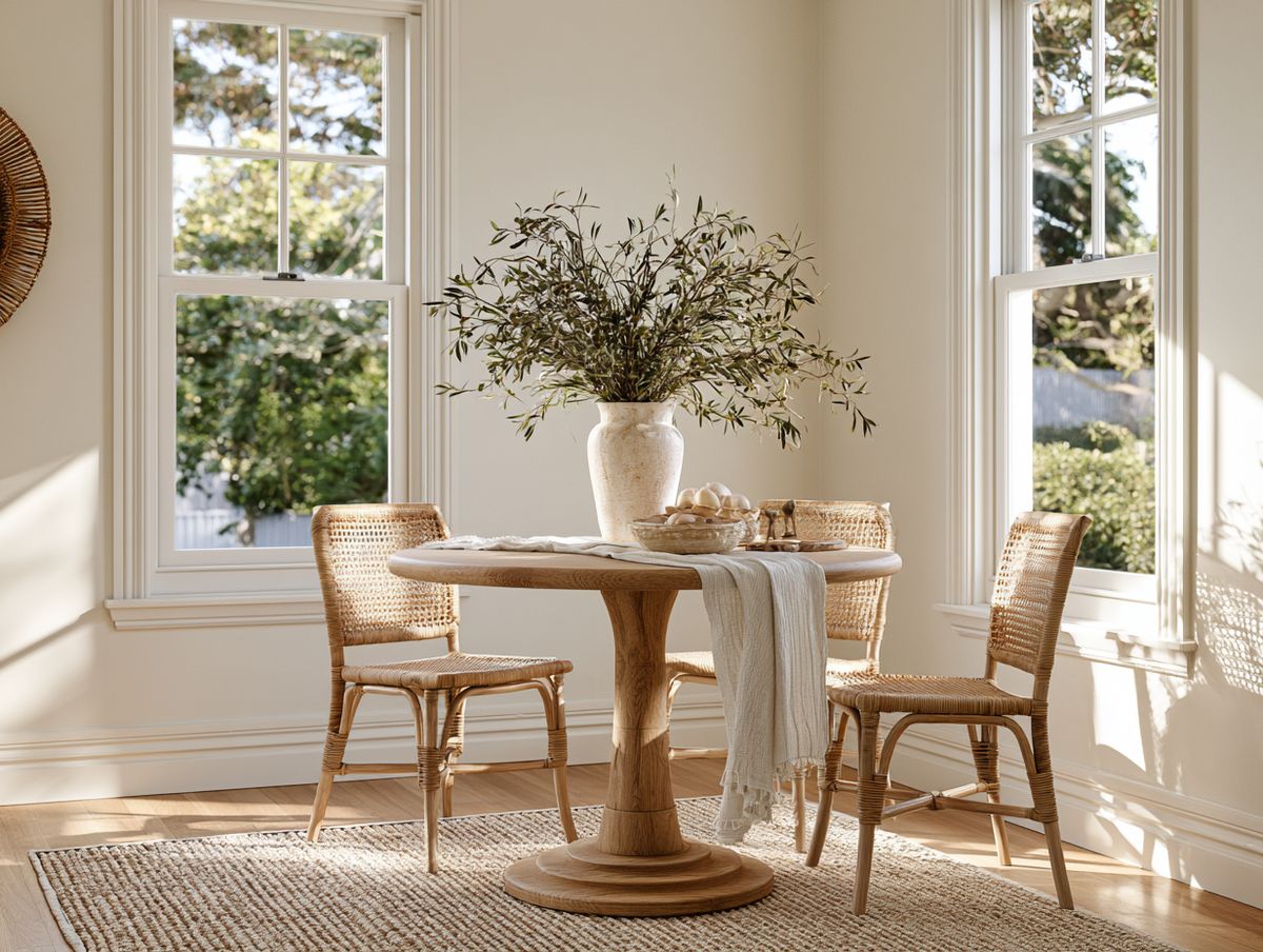 Clean dining nook with morning light