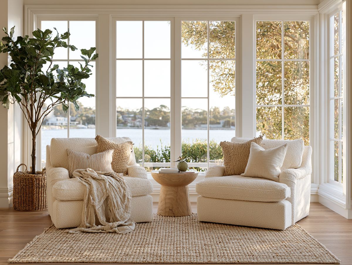 Bright living space, styled and spotless